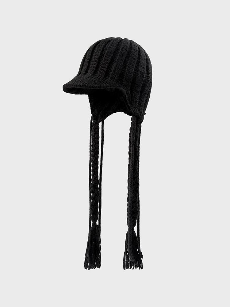 Plain Tassel Trim Knit Trapper Hat Product Image