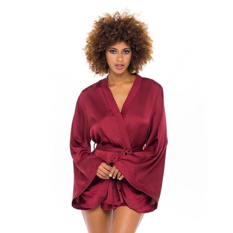 Womens Oh La La Cheri Mirielle Short Satin Robe LJ-11635 Dark Red Product Image