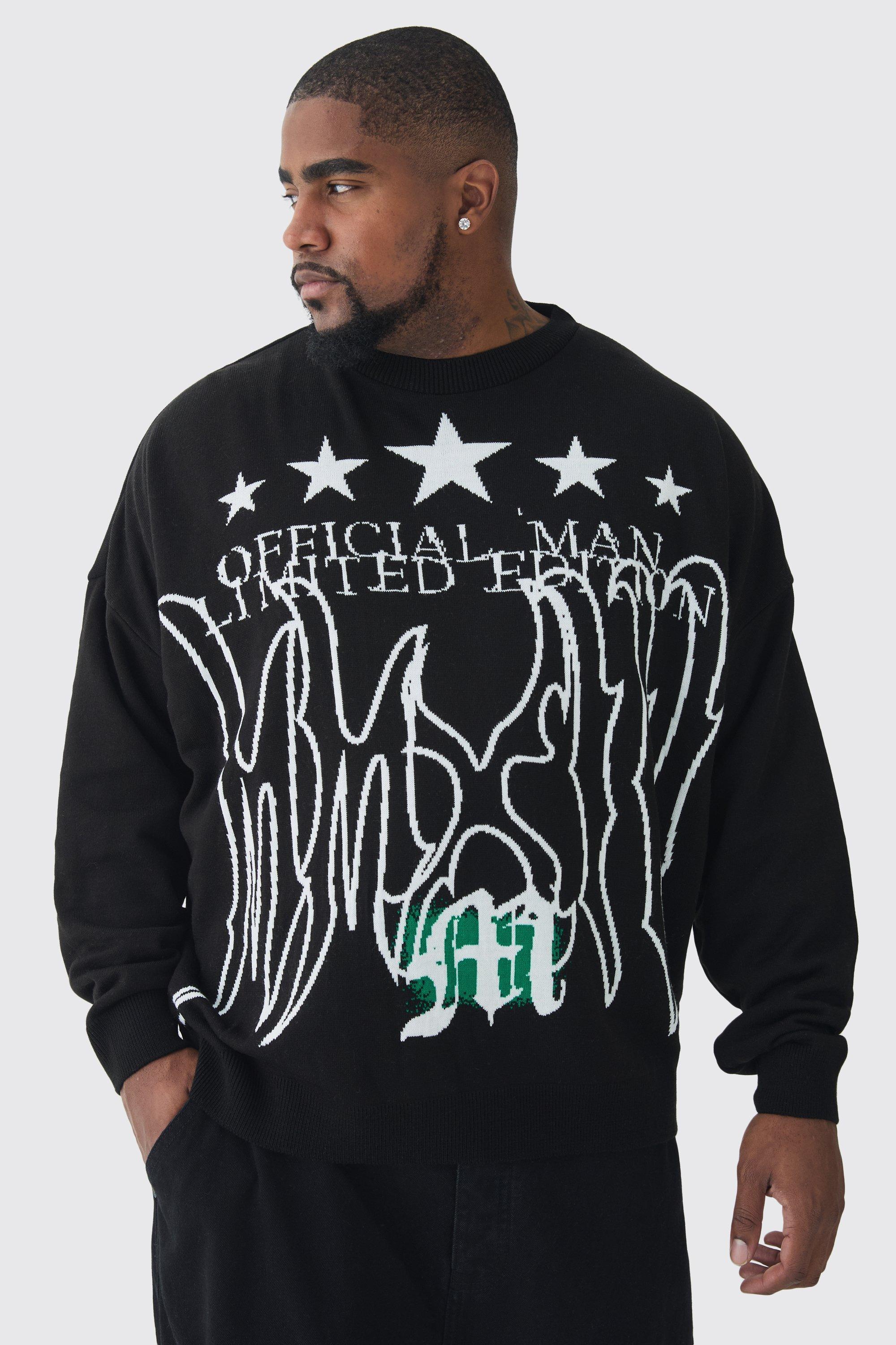 Plus Star Graphic Crew Neck Sweater | boohooMAN USA Product Image