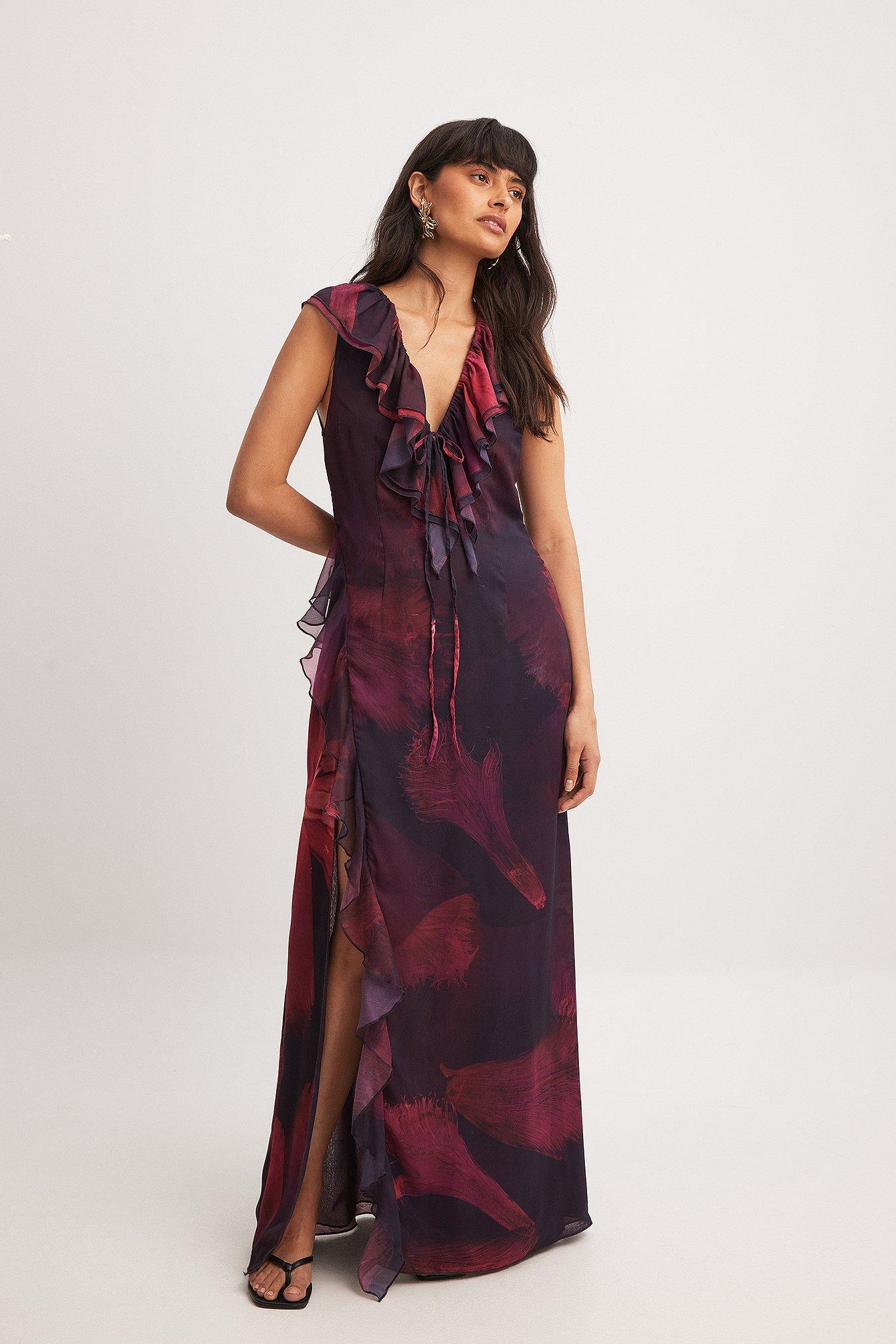 Sheer Printed High Slit Maxi Dress Product Image