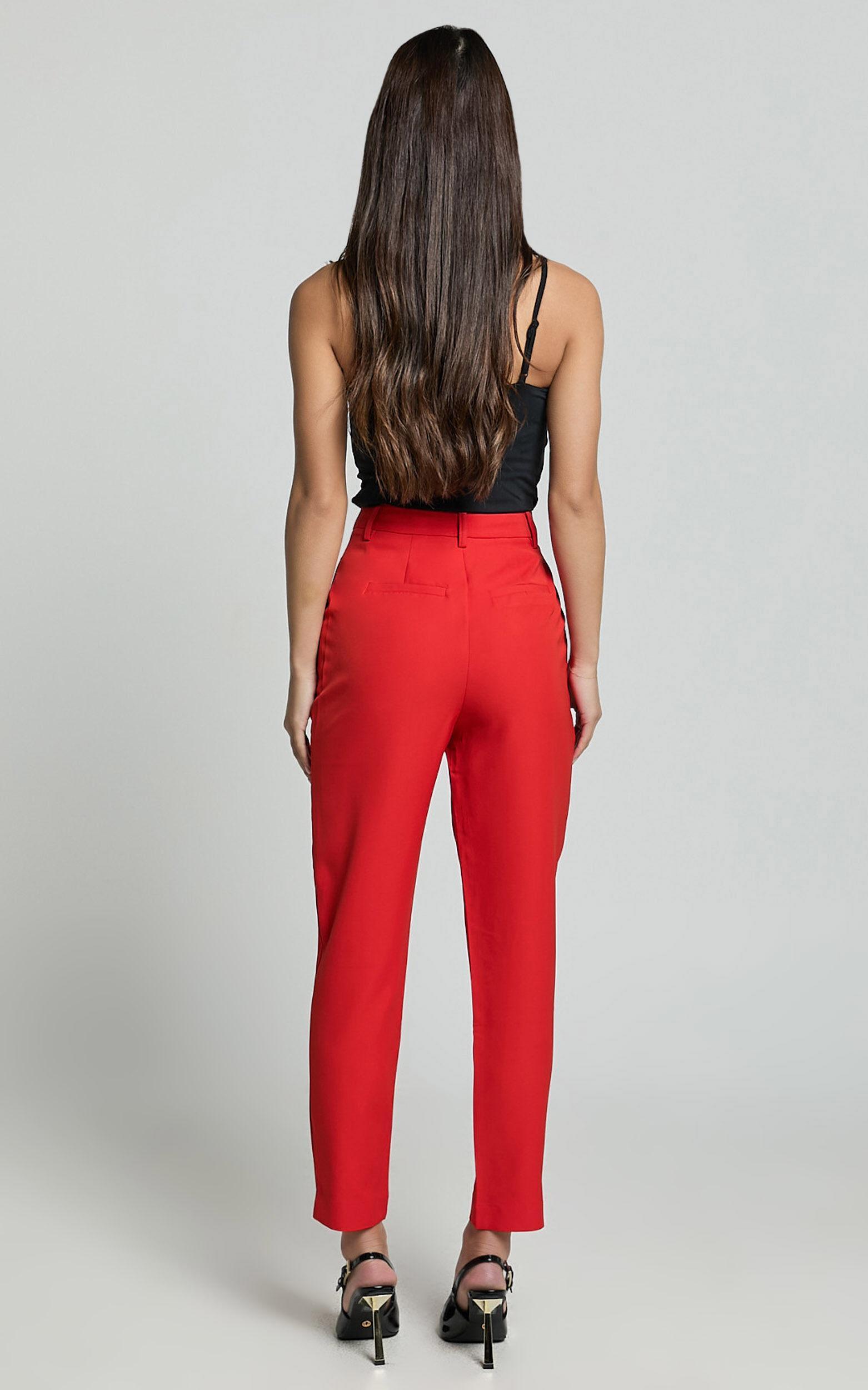 Hermie Pants - High Waisted Cropped Tailored Pants in Red Product Image