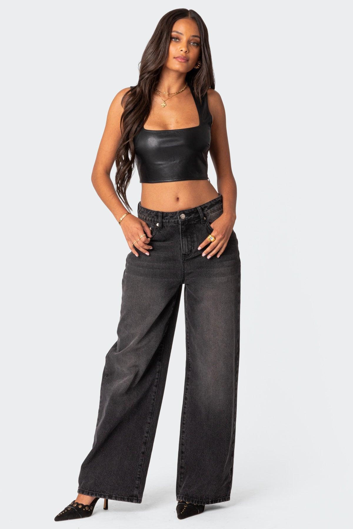 Crescent Faux Leather Crop Top Product Image