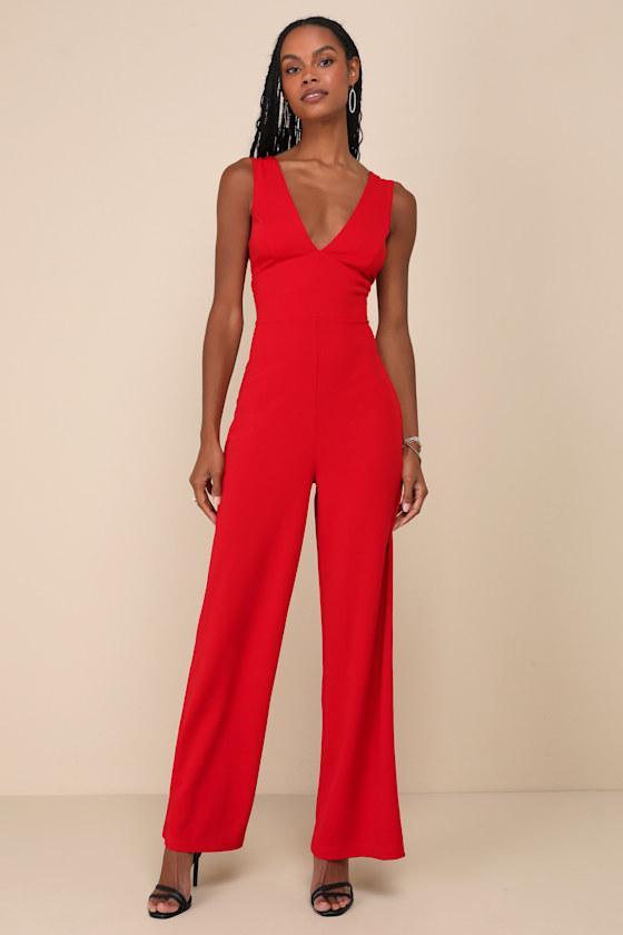 Bold Era Red Sleeveless Wide-Leg Jumpsuit Product Image