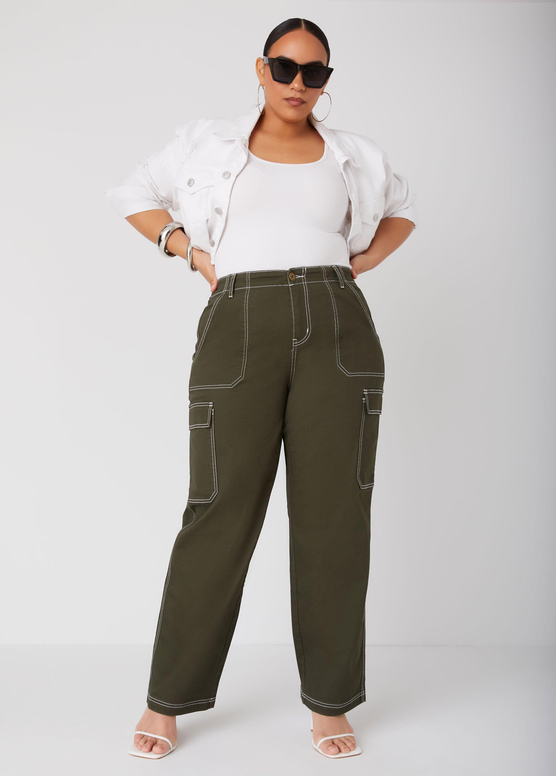 Plus Size Stitch Detailed Cargo Jeans Ashley Stewart Product Image