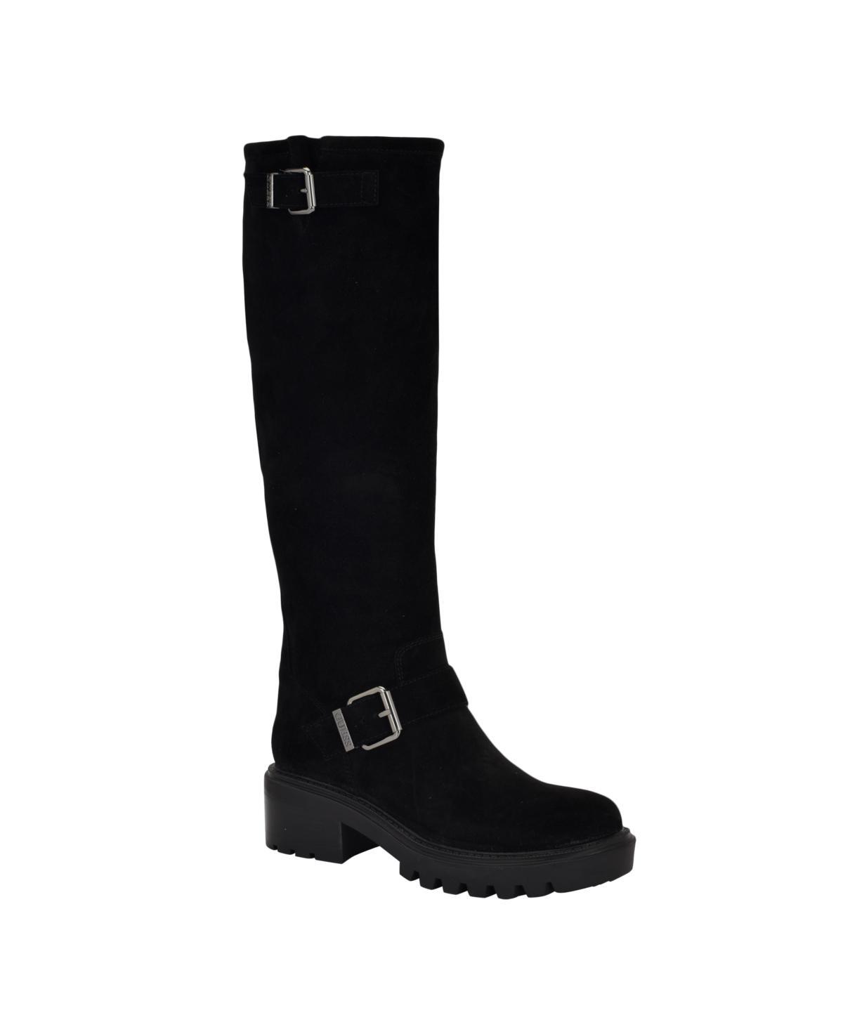 Guess Womens Lenni Tall Suede Lug Sole Buckle Riding Boots Product Image