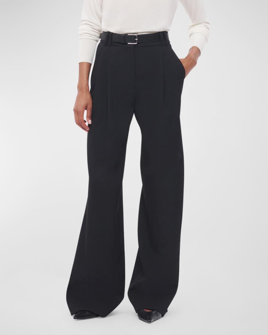 Pleated Wide Leg Wool Trousers Product Image