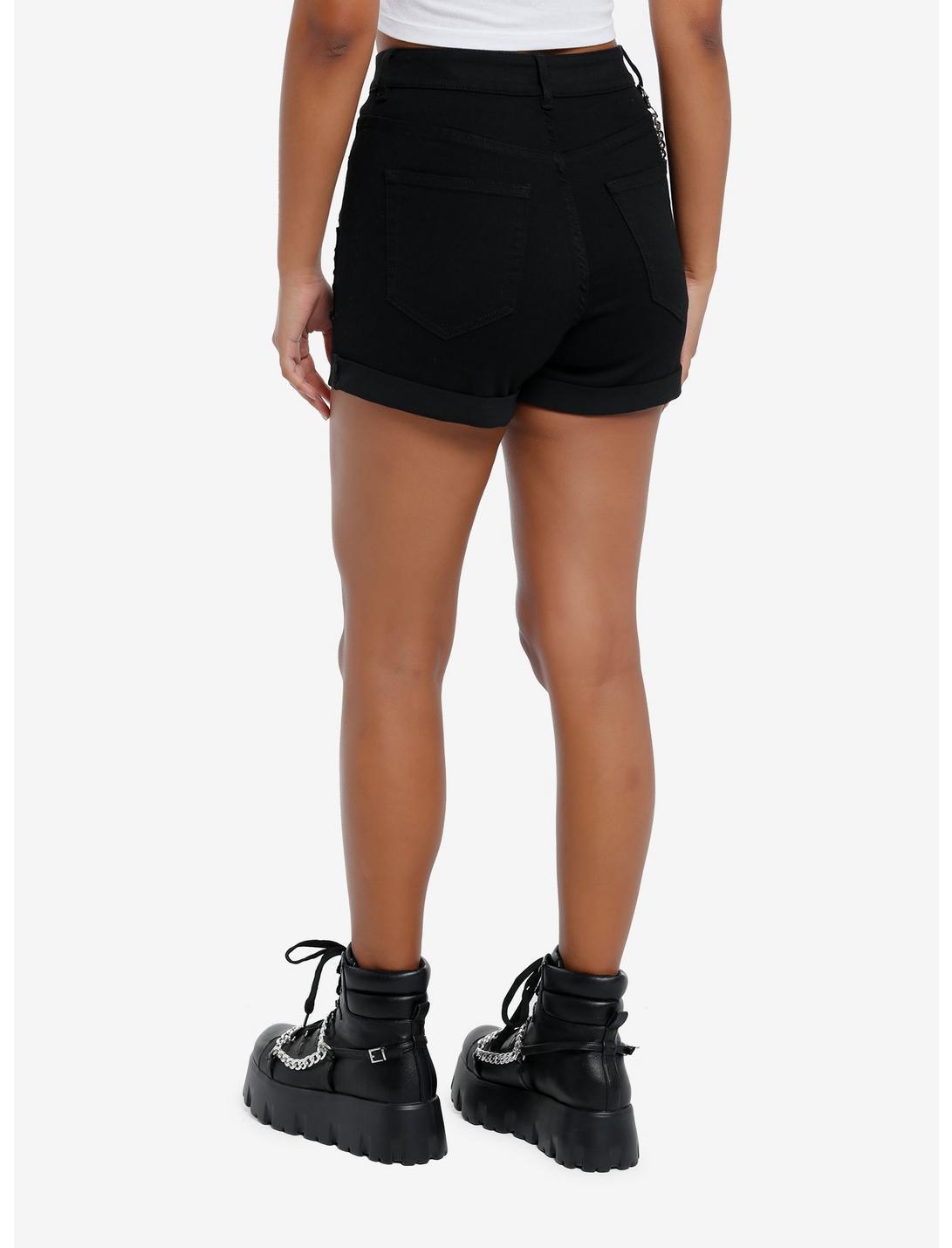 Black Punk Patches Side Chain Shorts Product Image