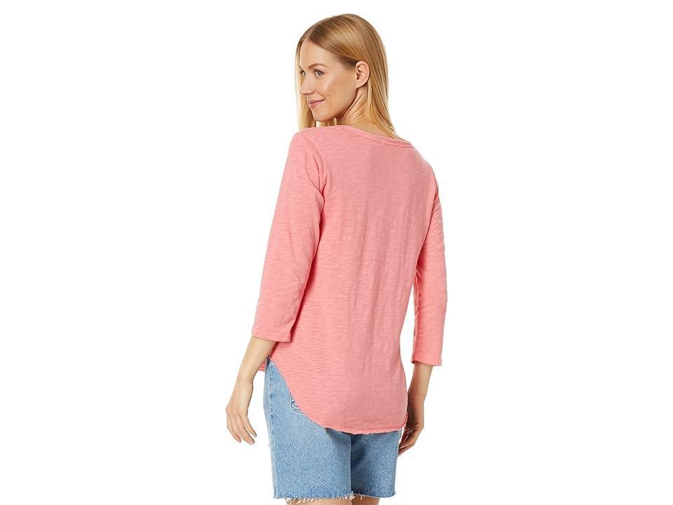 Mod-o-doc Slub Jersey 3/4 Sleeve V-Neck Tee with Curve Hem (Sweet Coral) Women's Clothing Product Image