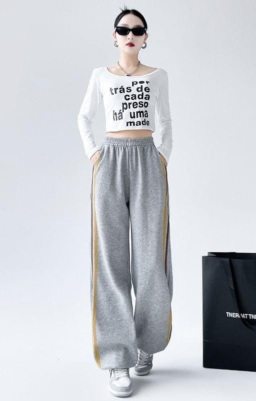 Elastic Waist Color Block Wide Leg Sweatpants (Various Designs) Product Image