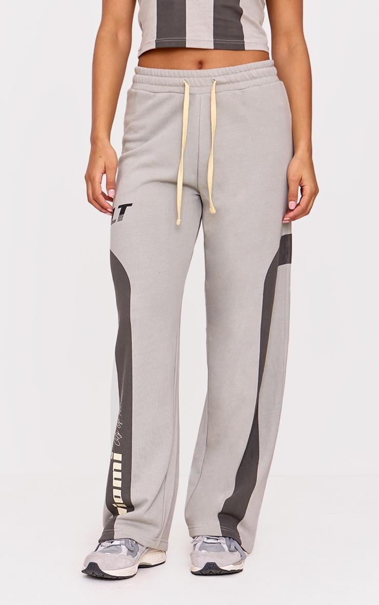 Charcoal Contrast Print Stripe Straight Leg Sweatpants Product Image