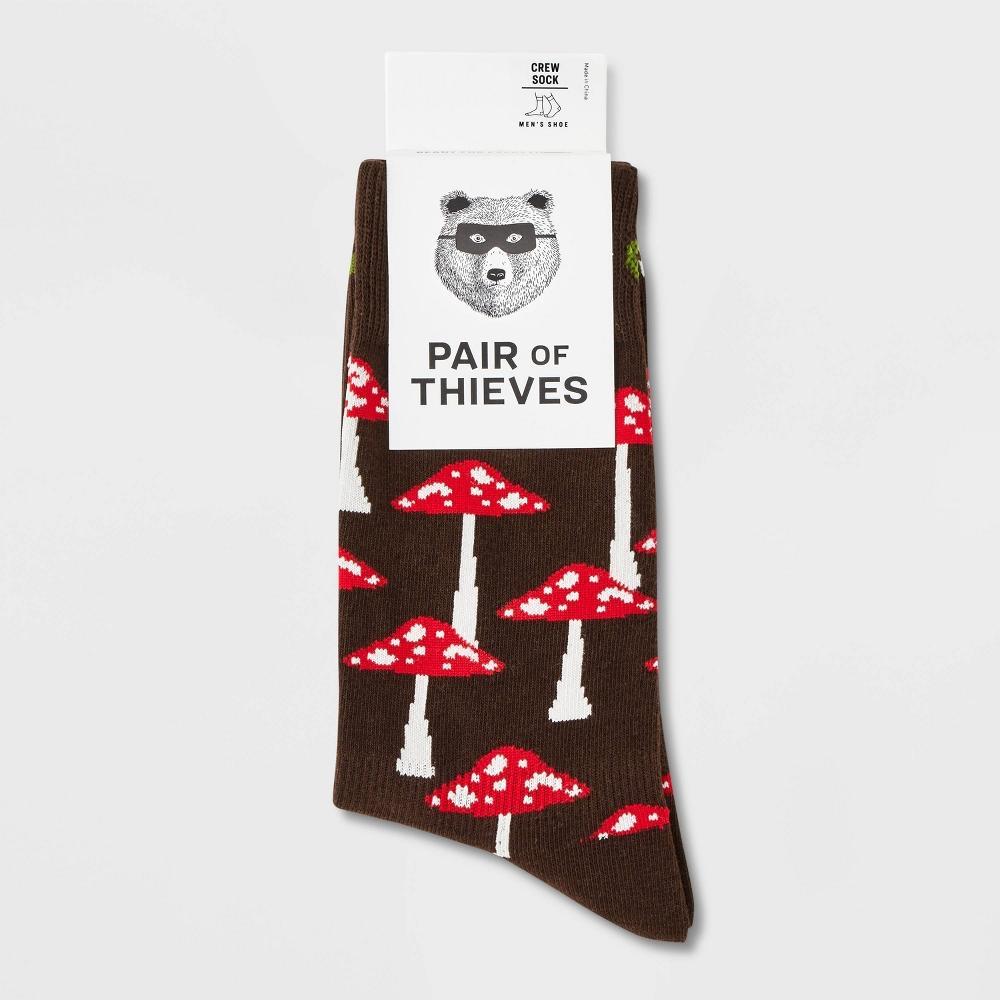 Pair of Thieves Mens Mushroom Print Cushion Crew Socks - Brown 6-12 Product Image