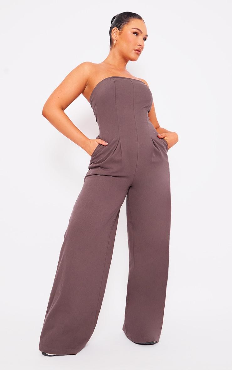 Charcoal Woven Bandeau Wide Leg Jumpsuit Product Image