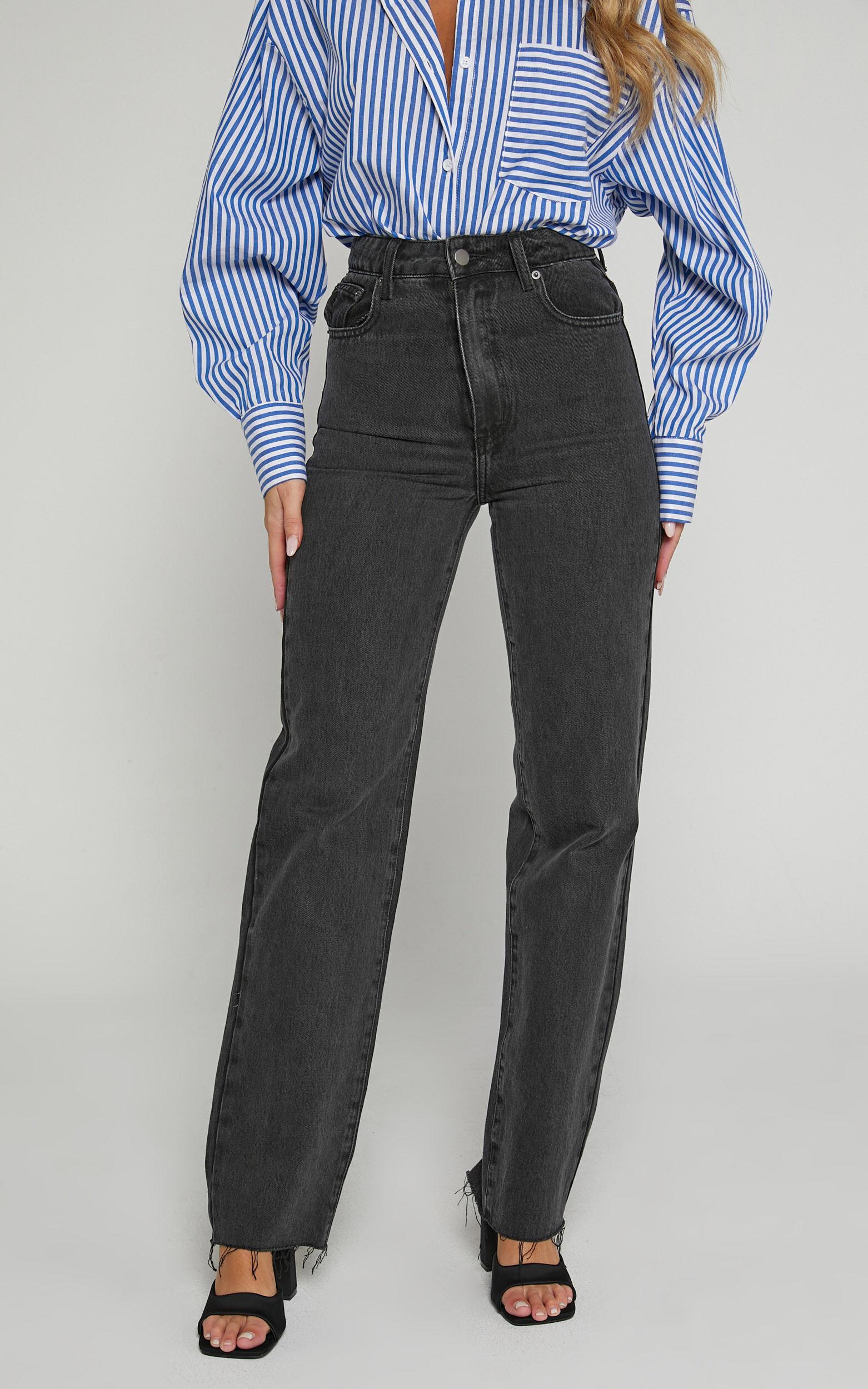 Dexter Jeans - High Waisted Straight Leg Denim Jeans in Washed Black Product Image