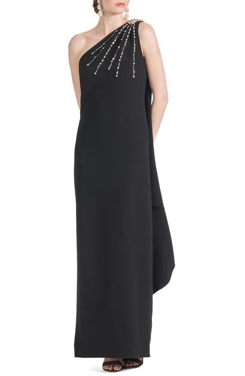 Sachin & Babi Leslie Beaded Drape One-Shoulder Crepe Gown Product Image