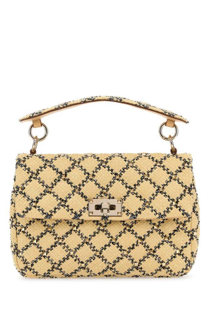 Rockstud Spike Medium Tote Bag In Beige Product Image