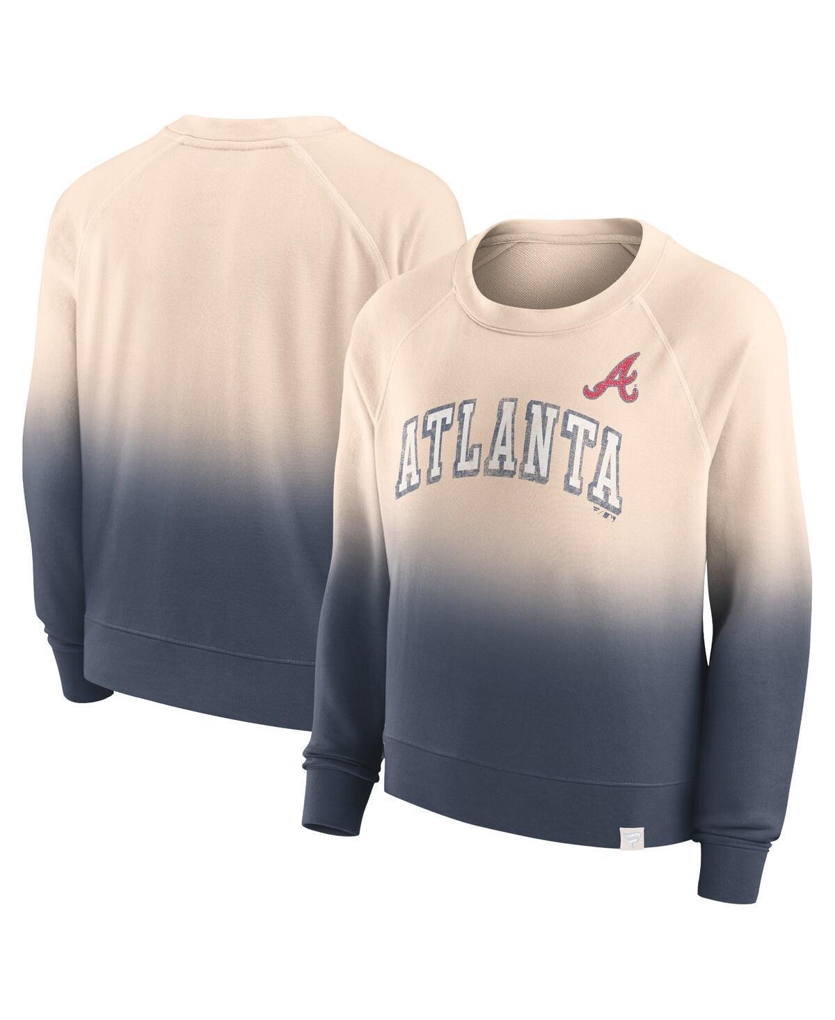 Womens Fanatics Branded Tan/Navy Atlanta Braves Luxe Lounge Arch Raglan Pullover Sweatshirt Product Image