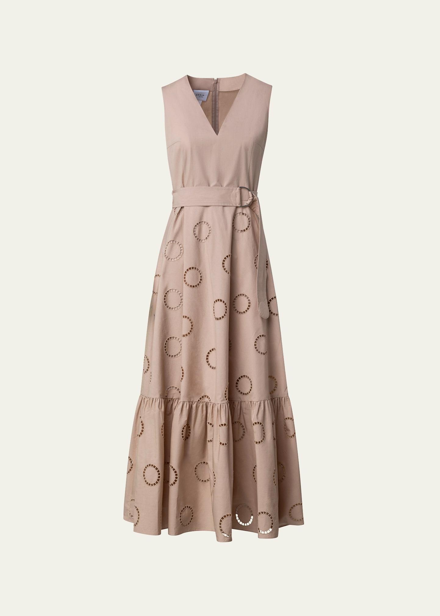 Circle Eyelet-Embroidered Tiered Midi Dress Product Image