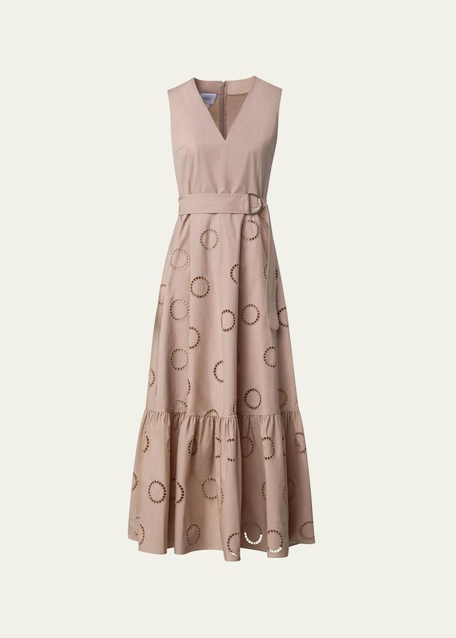 Circle Eyelet-Embroidered Tiered Midi Dress Product Image