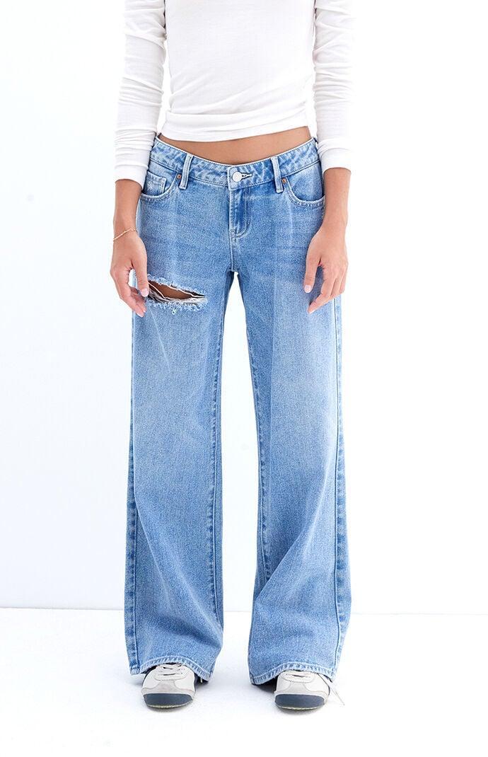 Women's Ripped Low Rise Girlfriend Jeans - Product Image