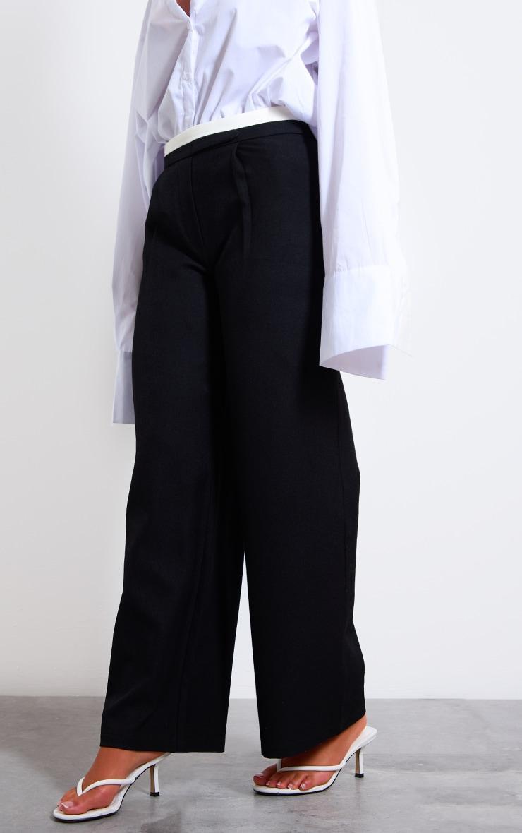 Black Contrast Double Waistband Detail Tailored Trousers Product Image