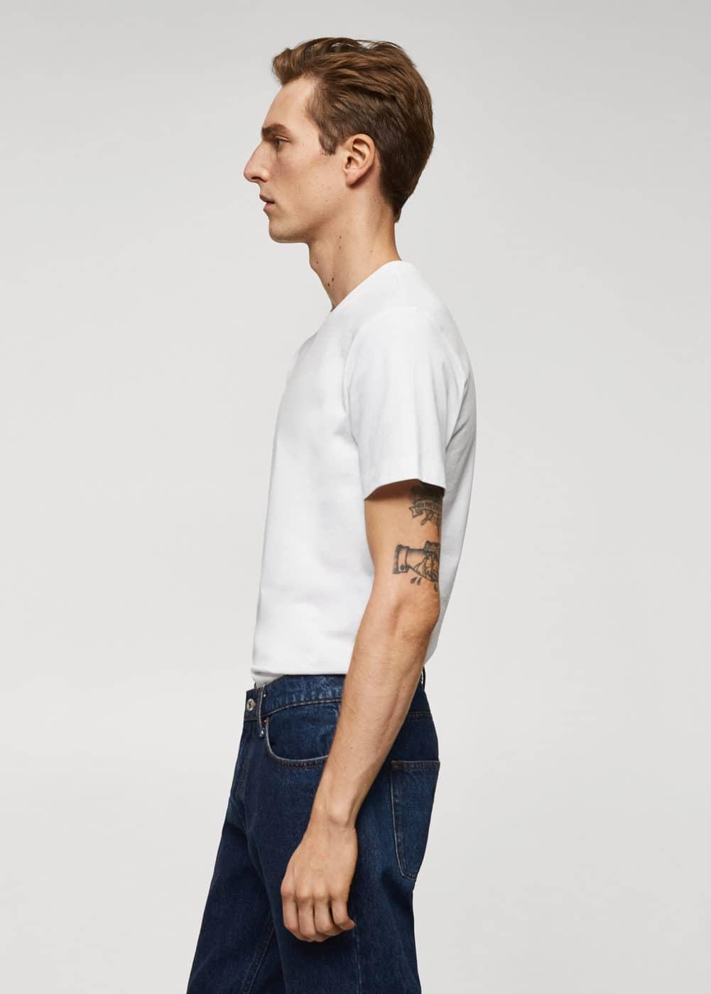 MANGO MAN - Basic cotton stretch T-shirt whiteMen Product Image