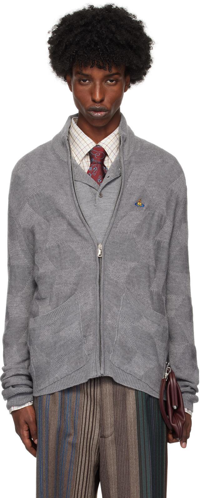 Gray Fisherman Zip-Up Sweater Product Image