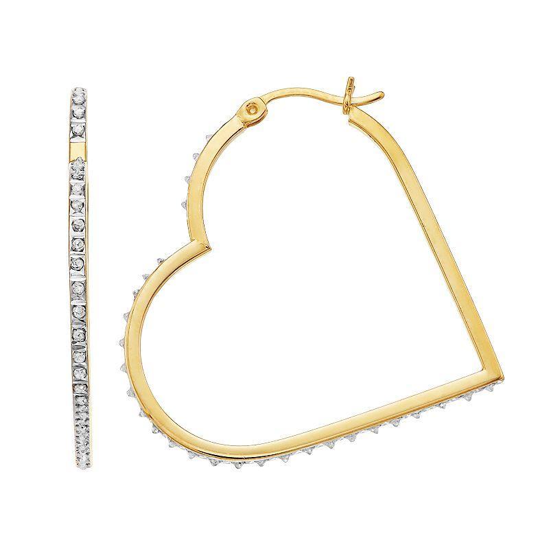 Diamond Mystique 18k Gold Over Silver Diamond Accent Heart Hoop Earrings, Womens, Gold Tone Product Image