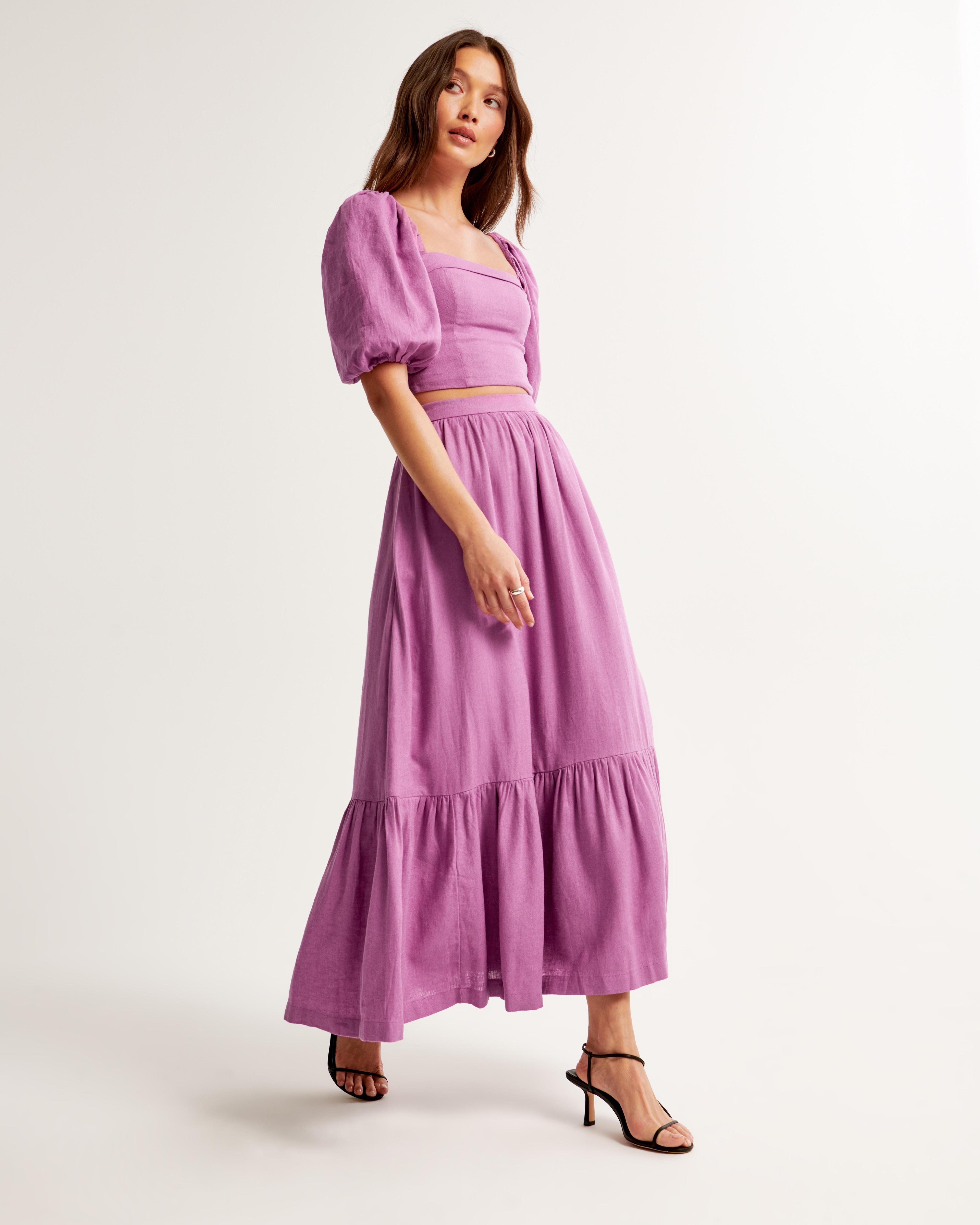 Linen-Blend Tiered Midi Skirt Product Image