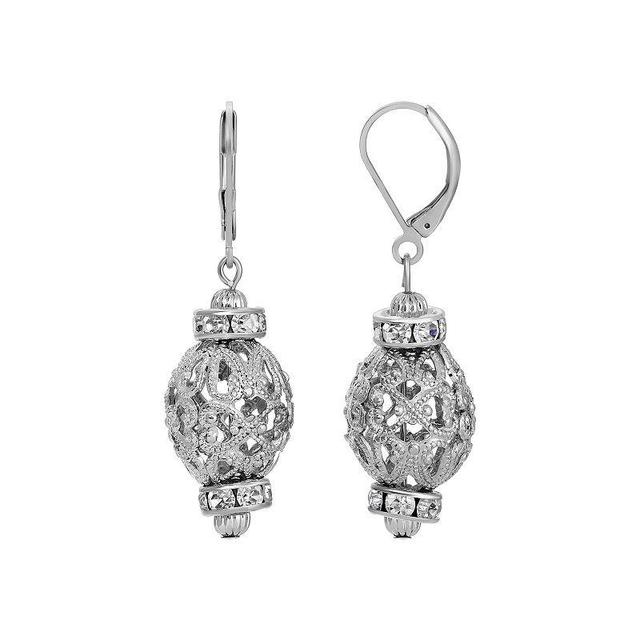 1928 Silver Tone Filigree Crystal Drop Earrings, Womens Product Image