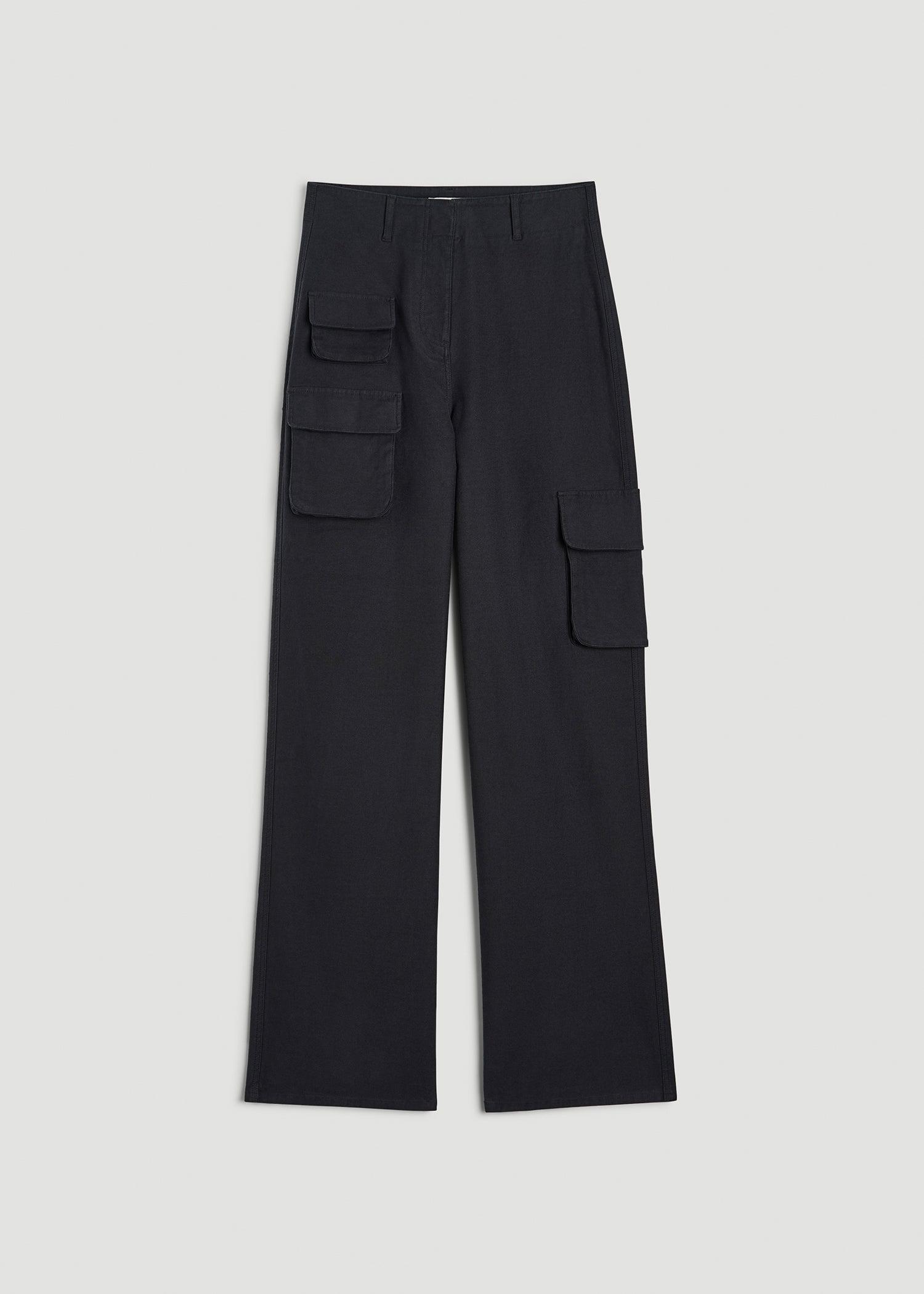 High-Waist Flat Front Cargo Pants for Tall Women in Black Female Product Image