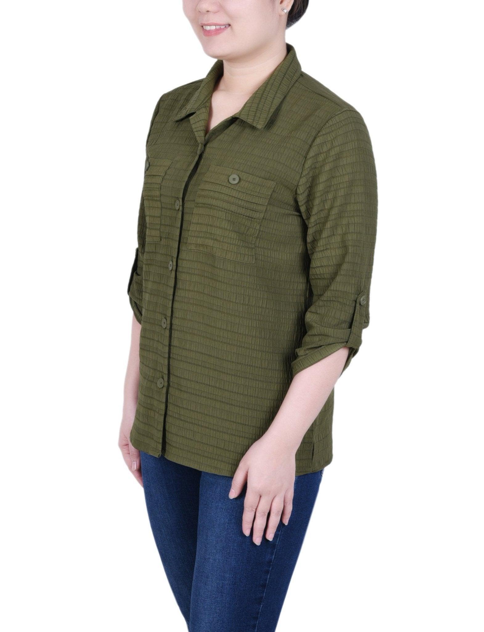 3/4 Sleeve Woven Jacquard Blouse - Petite Product Image