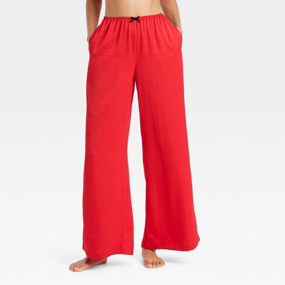 Womens Satin Pajama Pants - Auden Red L Product Image