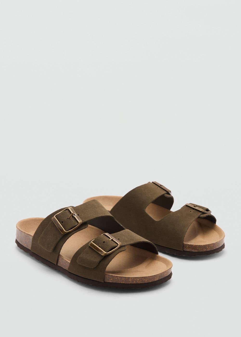 MANGO MAN - Split leather sandals with buckle khakiMen Product Image