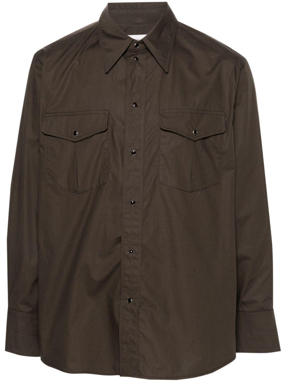 Long-sleeve Cotton Shirt In Brown Product Image