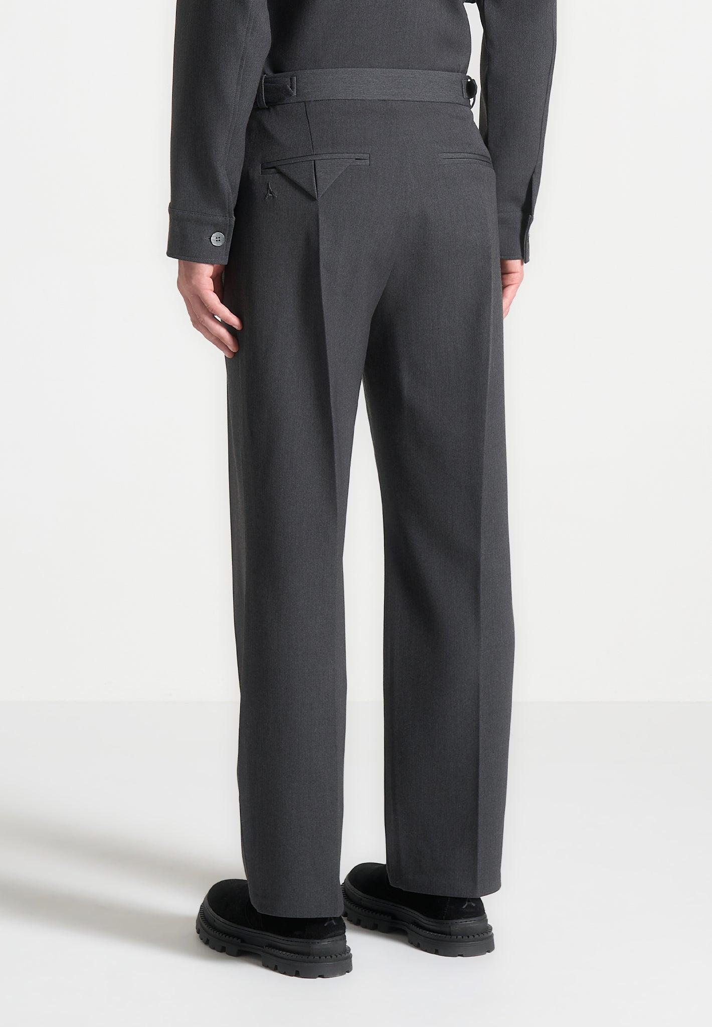 Relaxed Fit Hatched Tailored Trousers - Grey Male Product Image