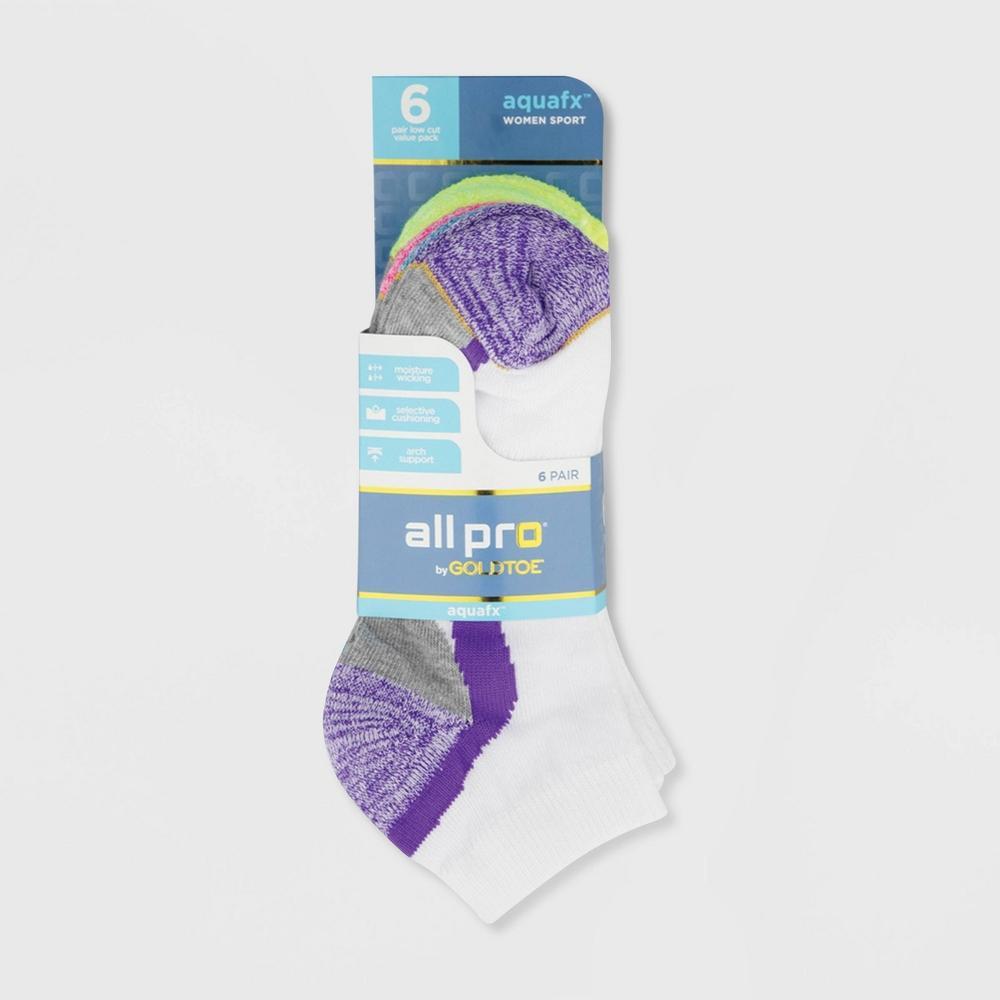 All Pro Womens 6 Pack Aquafx Low Cut Athletic Socks - White/Purple 4-10 Product Image