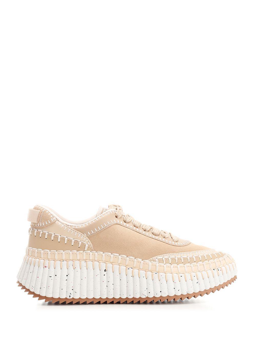 CHLOÉ Nama Suede And Leather Sneakers In Blossom Beige Product Image