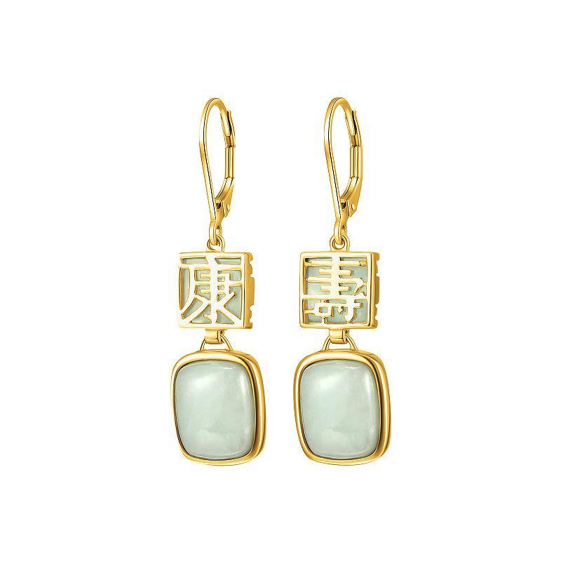 Dynasty Jade 18k Gold Over Silver White Jade Long Life Leverback Drop Earrings, Womens, Green Product Image