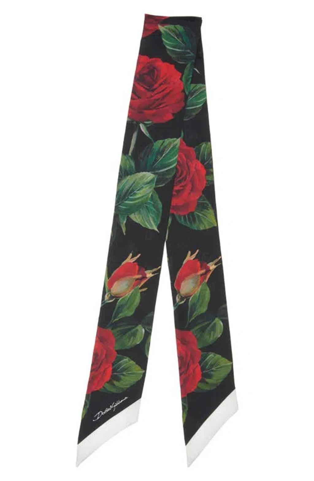 DOLCE & GABBANA Printed Silk Bandeau Scarf In Rose/nero Product Image