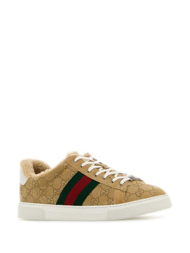 GUCCI Camel Suede Ace Sneakers In Brown Product Image