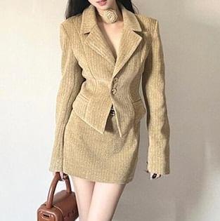 Set: Plain Single-Breasted Blazer + High Waist Mini A-Line Skirt Product Image