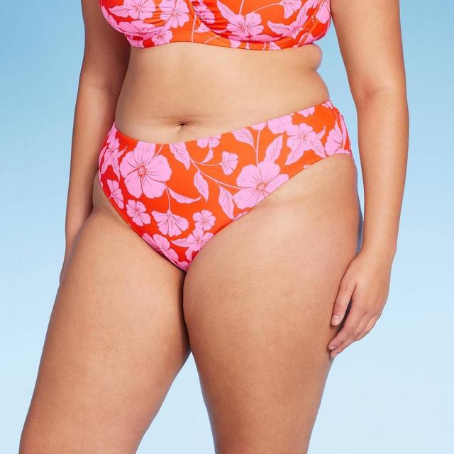 Womens Low-Rise Hipster Bikini Bottom - Wild Fable Orange/Pink Tropical Print 2X Product Image