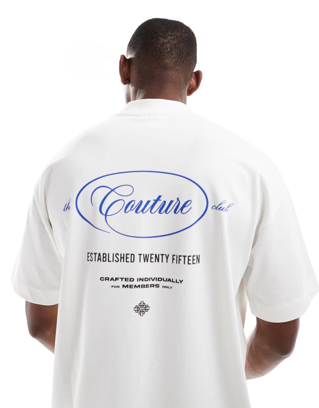 The Couture Club oversized script multi-graphic backprint t-shirt in off white Product Image