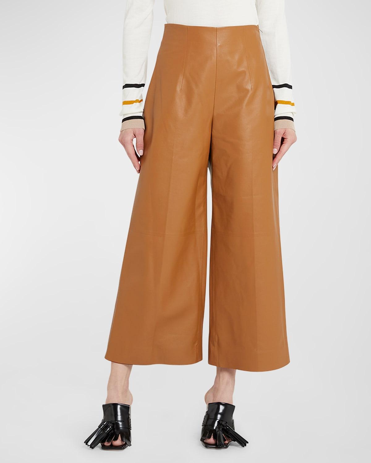 Wide-Leg Leather Trousers Product Image