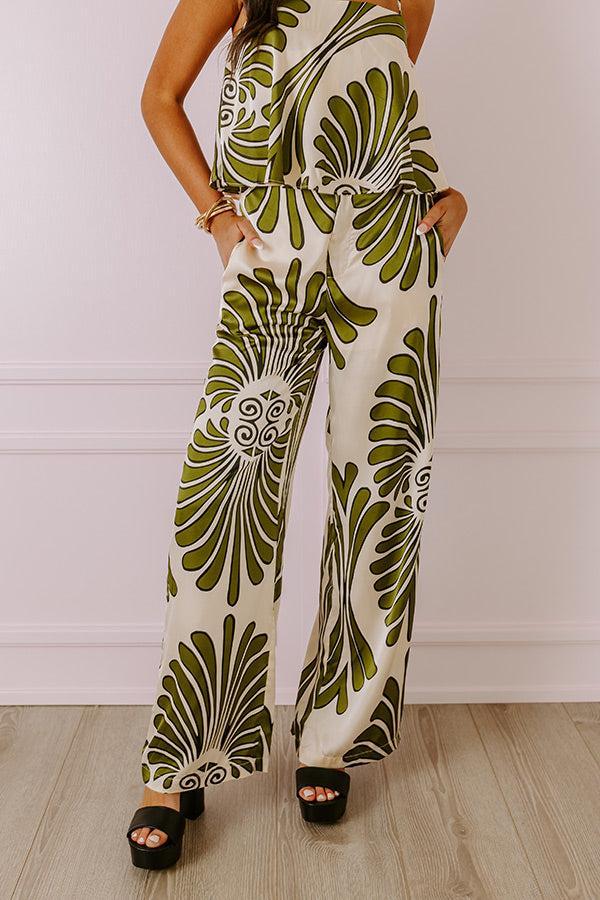 Hawaiian Paradise Satin High Waist Pants In Olive Product Image