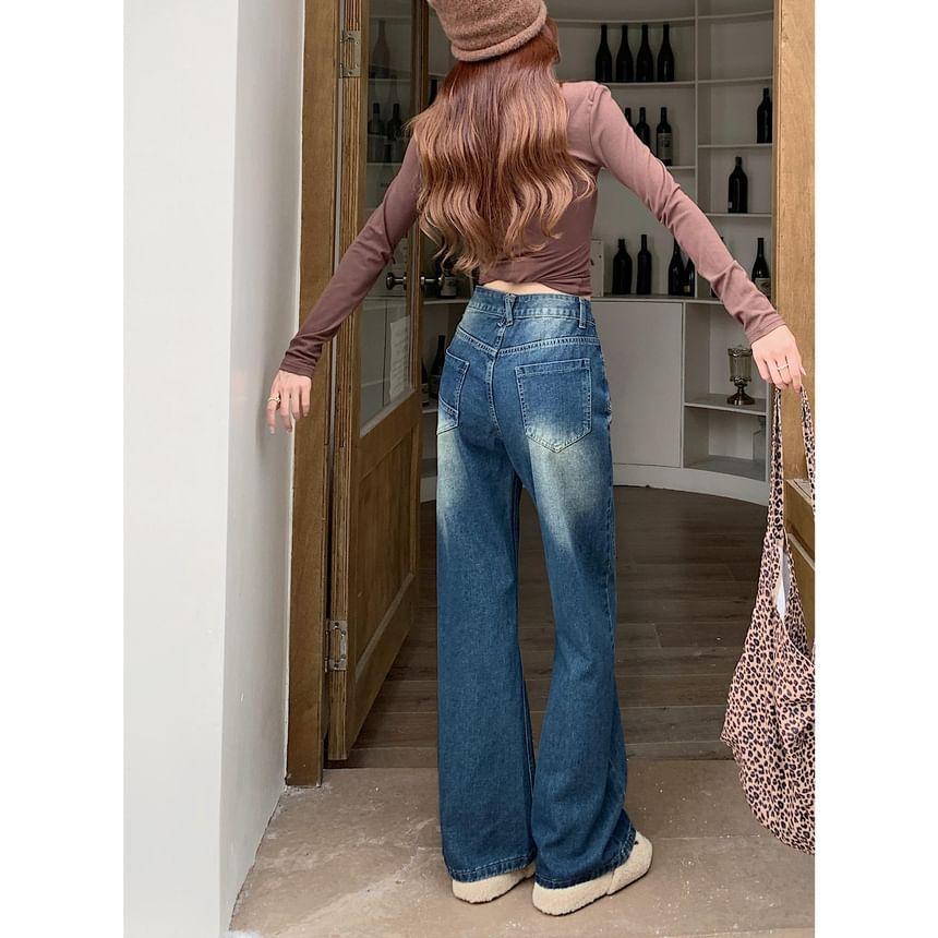 Low Waist Washed Straight-Fit Wide-Leg Jeans Product Image