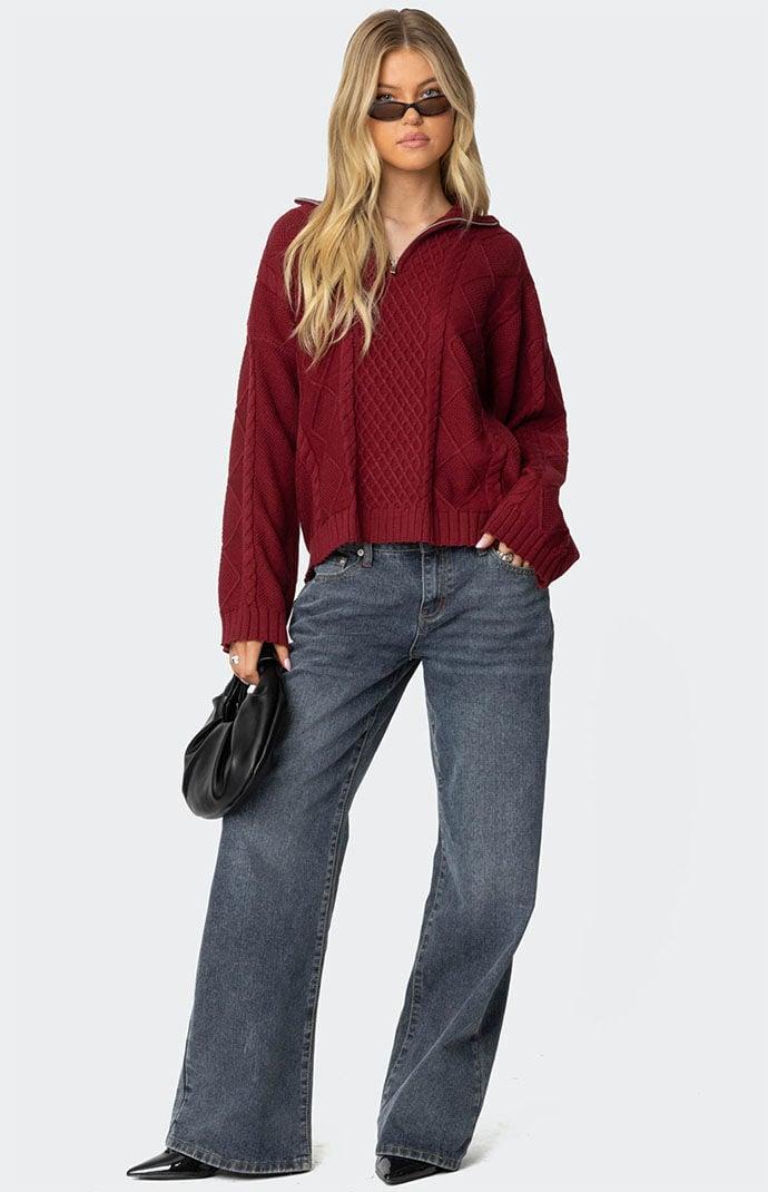 Edikted Women's Oversized Quarter Zip Cable Knit Sweater Product Image