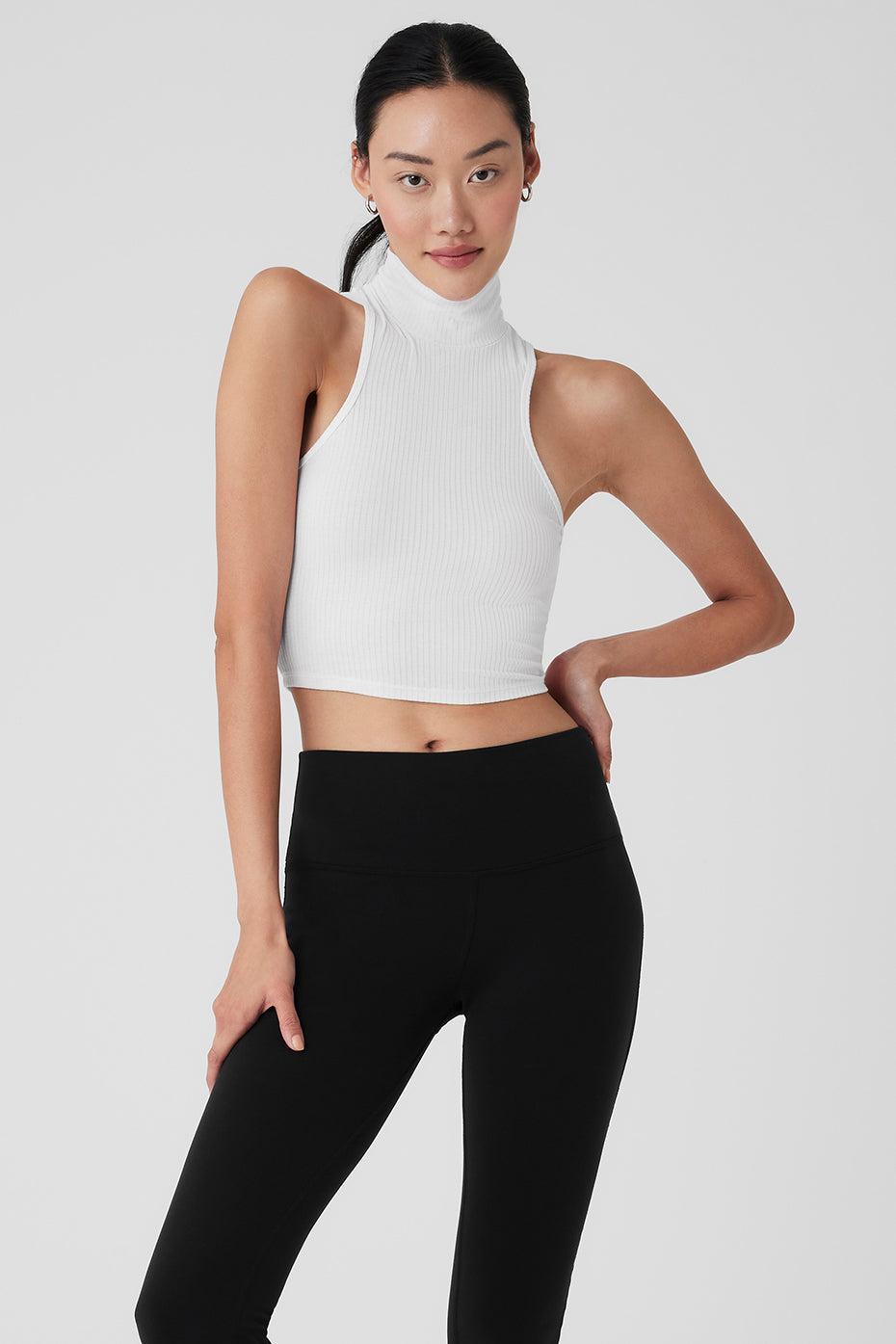 Ribbed Sea Coast Cropped Turtleneck Tank - White Female product image