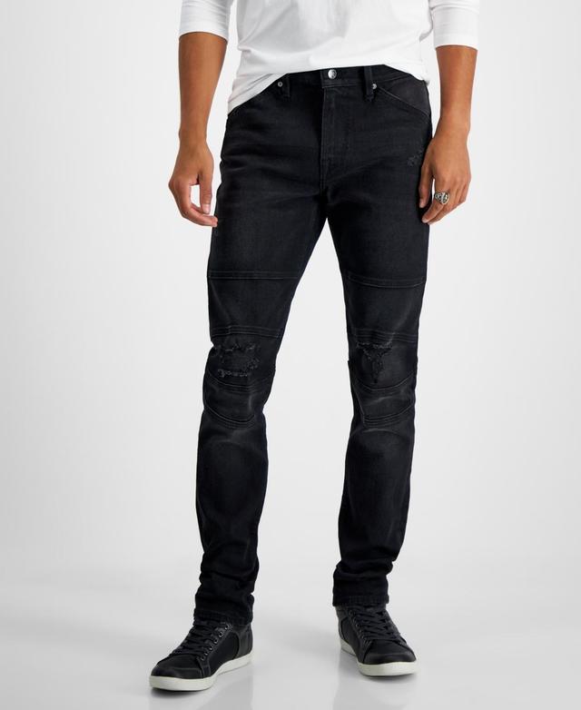 Guess Mens Eco Slim-Fit Tapered Mid-Rise Stretch Moto Jeans in Smokesack Black Product Image