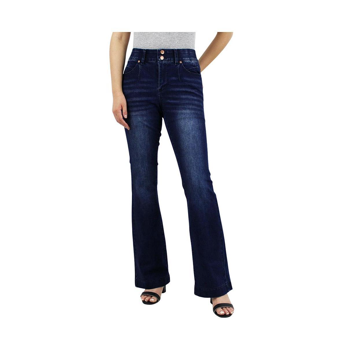 Indigo Poppy Womens Dark Wash Tummy Control Bootcut with Front Pocket Seam detail Jeans Product Image